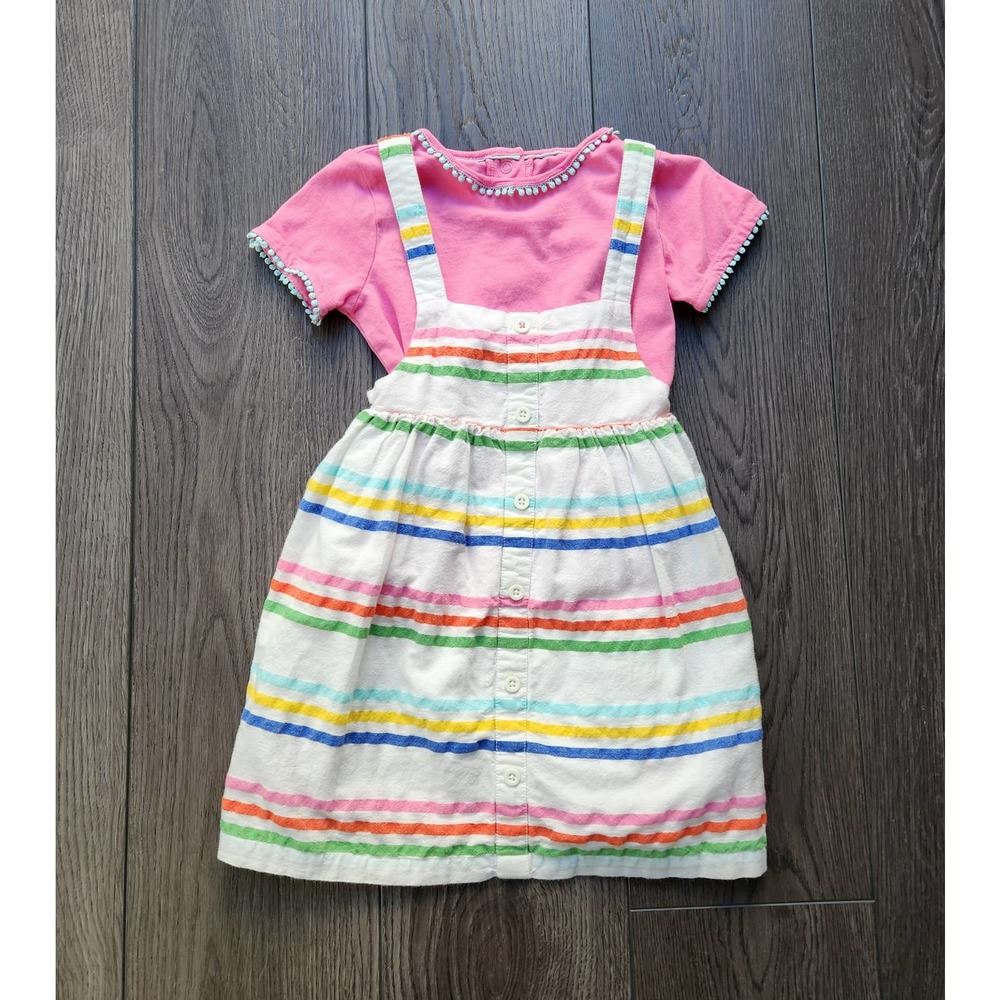 Mini Boden rainbow striped pinafore summer dress set, 2-3year